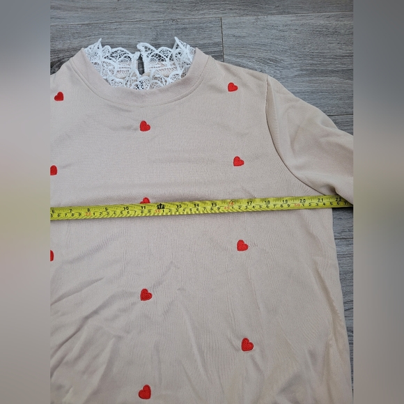 SHEIN Frenchy Heart Embroidery Contrast Lace Sweatshirt Size M UK 10 - Picture 12 of 13